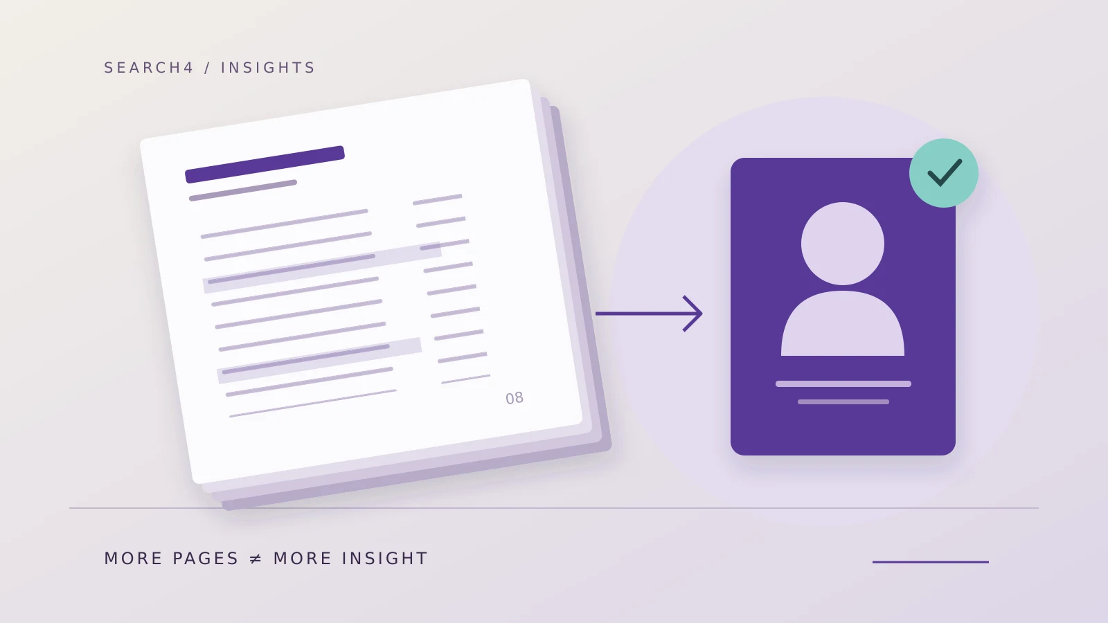 Editorial illustration: a stack of lengthy candidate reports faces a single person card.