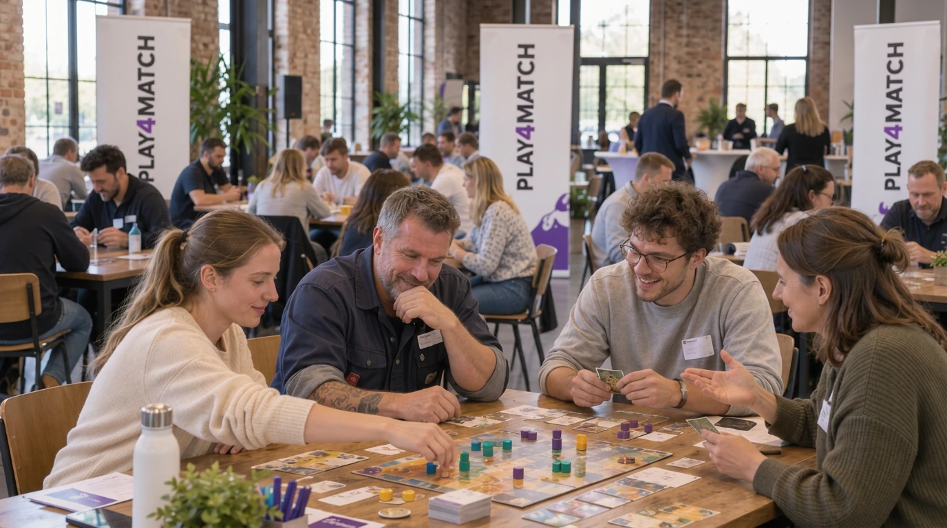Participants playing together at a table at PLAY4MATCH.