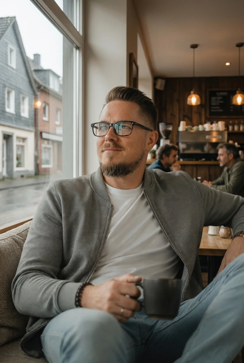 Sebastian Niehaus am Fenster eines Cafés